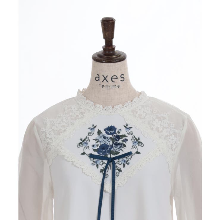 リボン付薔薇刺繍プルオーバー[品番：IGAW0004801]｜axes femme
