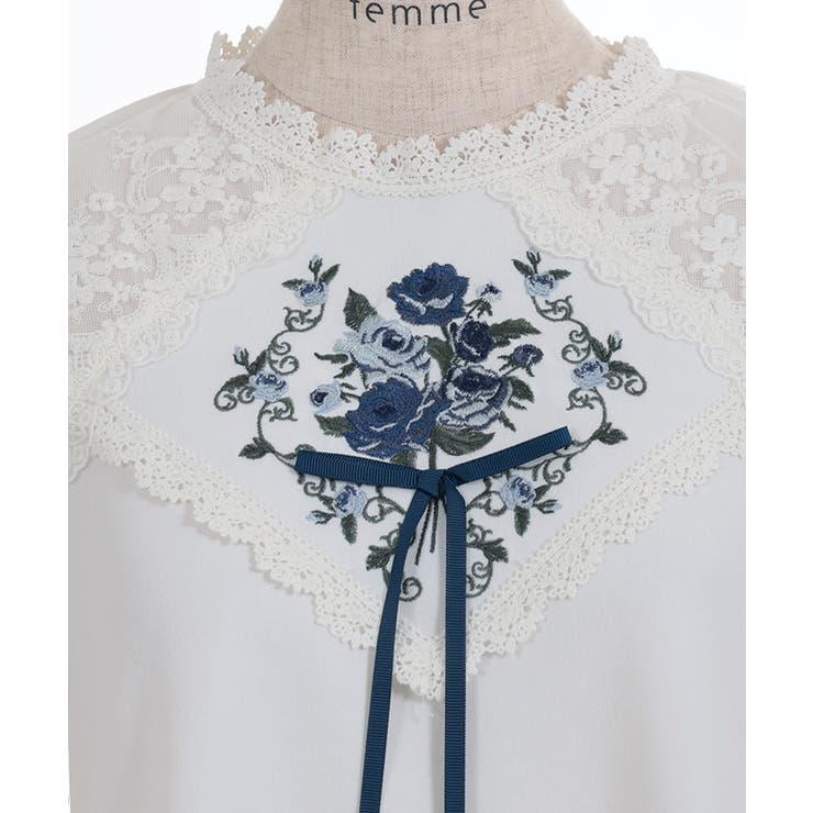 リボン付薔薇刺繍プルオーバー[品番：IGAW0004801]｜axes femme
