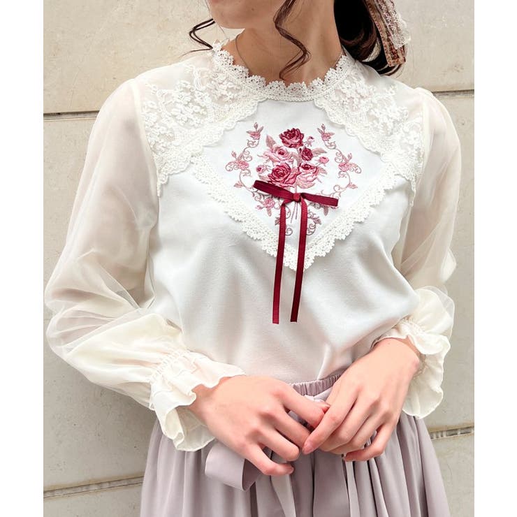 リボン付薔薇刺繍プルオーバー[品番：IGAW0004801]｜axes  femme（アクシーズファム）のレディースファッション通販｜SHOPLIST（ショップリスト）