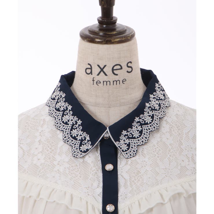 襟刺繍バイカラーチュニック[品番：IGAW0003725]｜axes femme