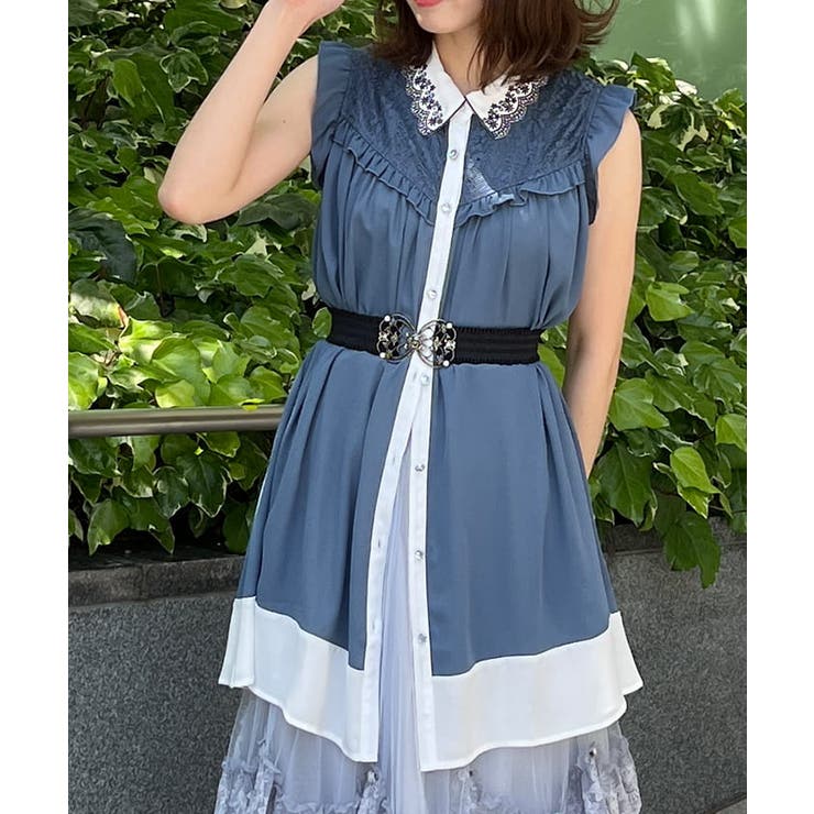 襟刺繍バイカラーチュニック[品番：IGAW0003725]｜axes femme