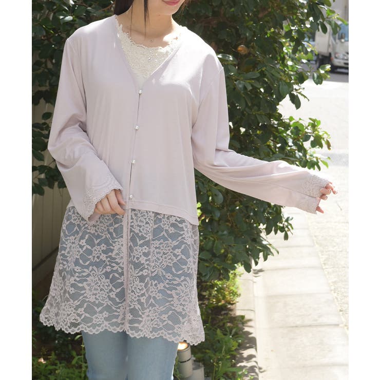 グレージュ | ＵＶカットレース切替カーデ | axes femme