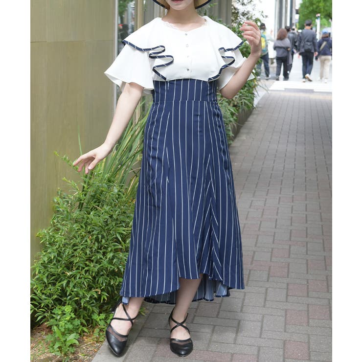 紺 | フリルドッキングワンピ | axes femme