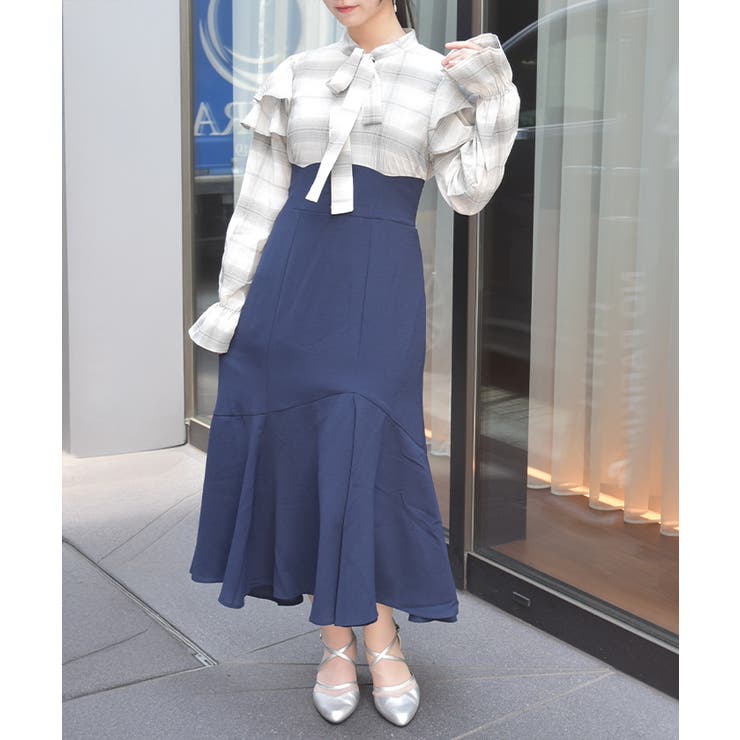 紺 | ボウタイドッキングワンピース | axes femme