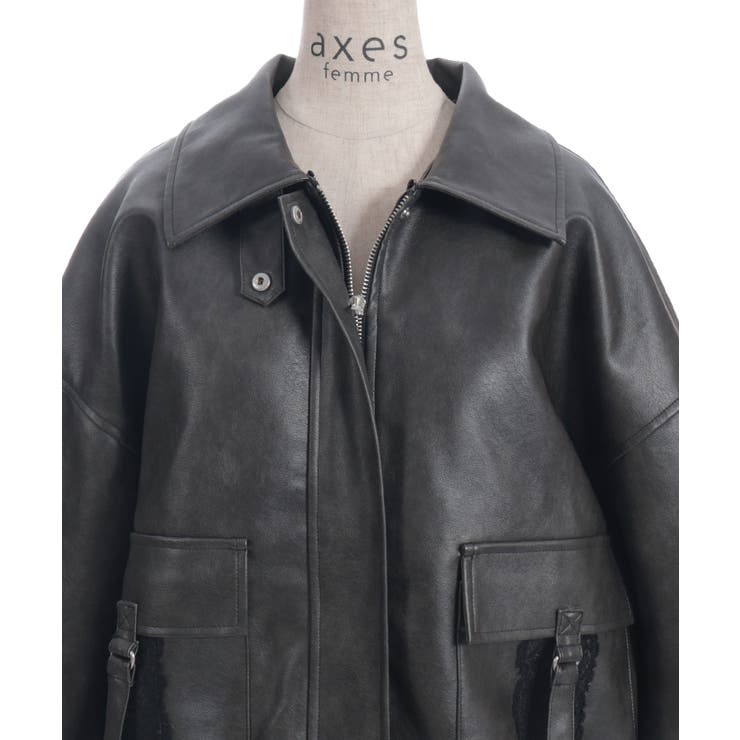 ファー付合成皮革ブルゾン | axes femme | 詳細画像16 