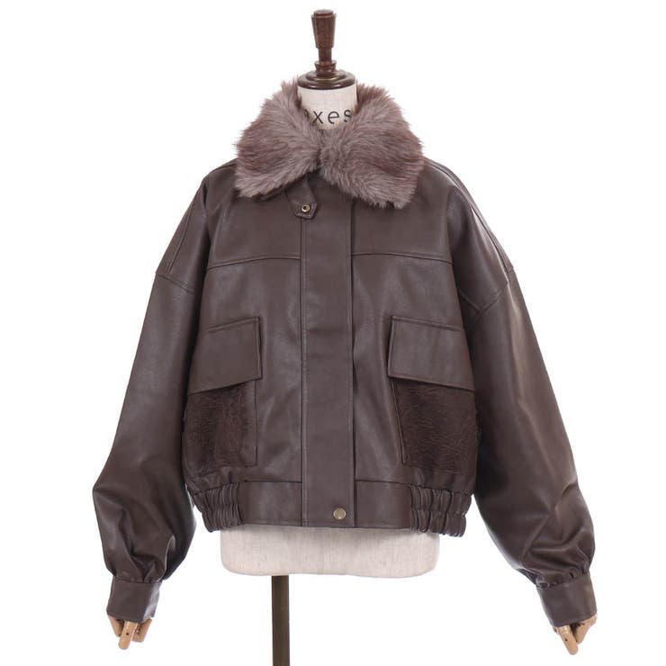 Ｄブラウン | ミックスファー合皮ブルゾン | axes femme