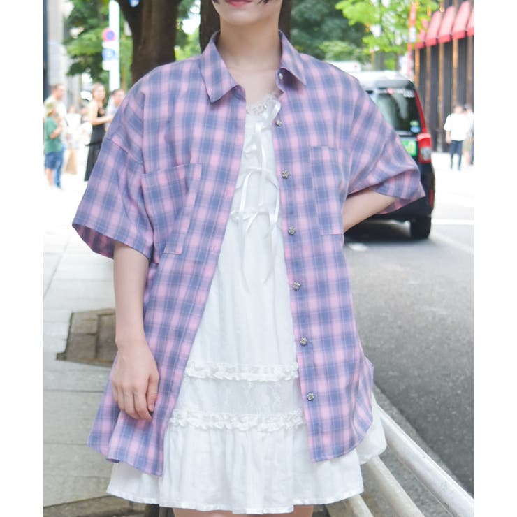 ピンク | オーバーチェックシャツ | axes femme