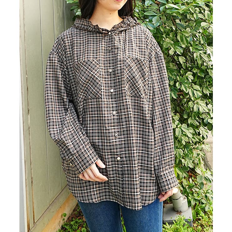 フード付シアーチェックシャツ | axes femme | 詳細画像5 