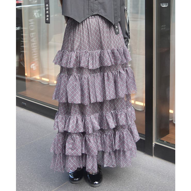 チャコール | ペチ付フリルチュールスカート | axes femme