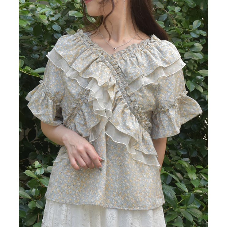 サックス | ２ＷＡＹフリル×チュールブラウス | axes femme