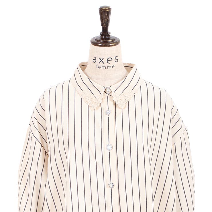 レース使いストライプシャツ[品番：IGAW0002355]｜axes femme