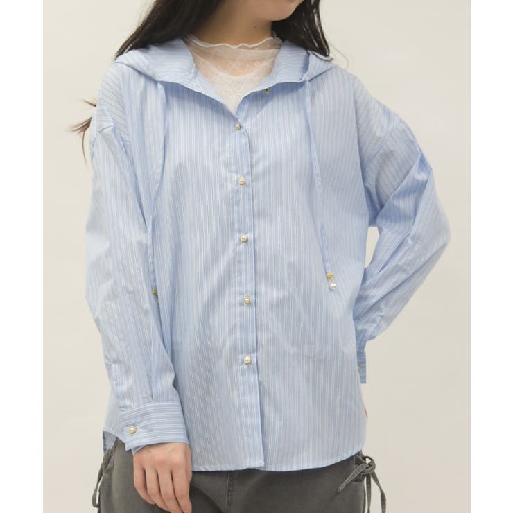サックス | ストライプフードシャツ | axes femme