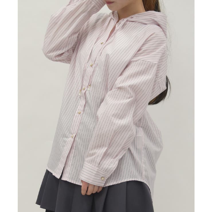 ピンク | ストライプフードシャツ | axes femme