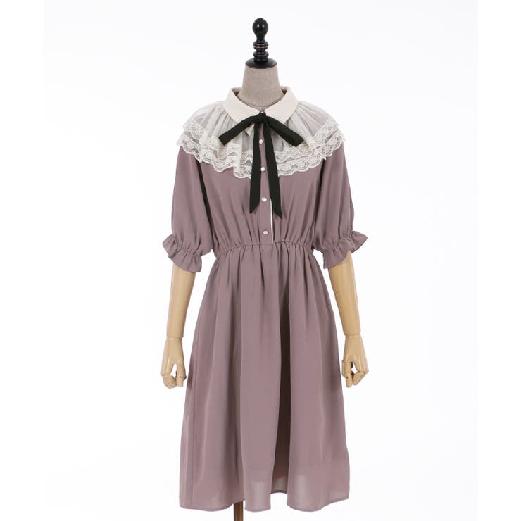 axes femmeベージュ フリル襟 ケープワンピース ケープ風チュールワンピース | axes femme -outlet- | axes