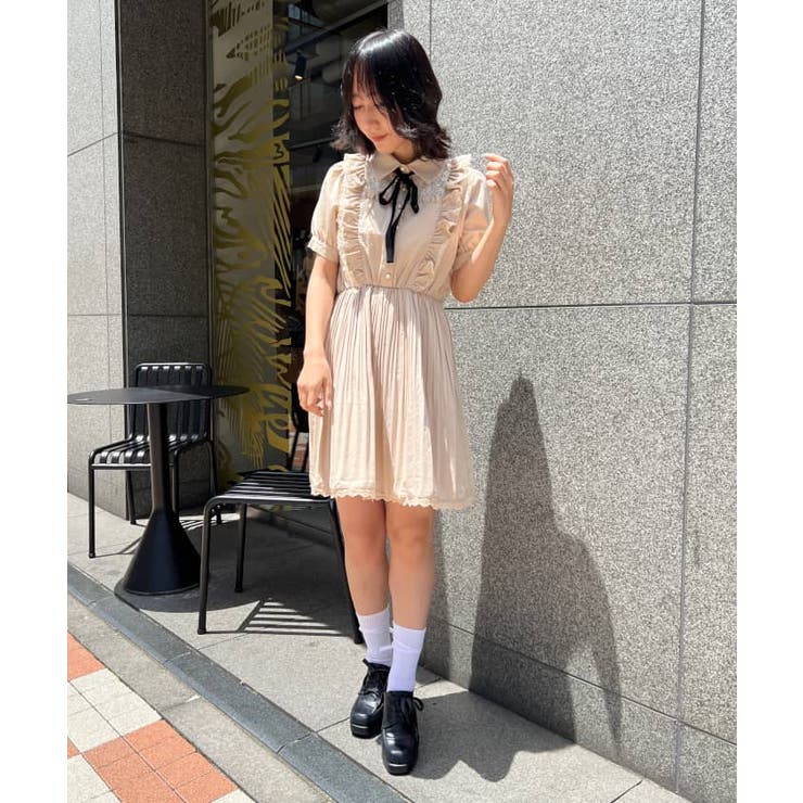 消しプリーツデザインミニワンピース[品番：IGAW0003902]｜axes