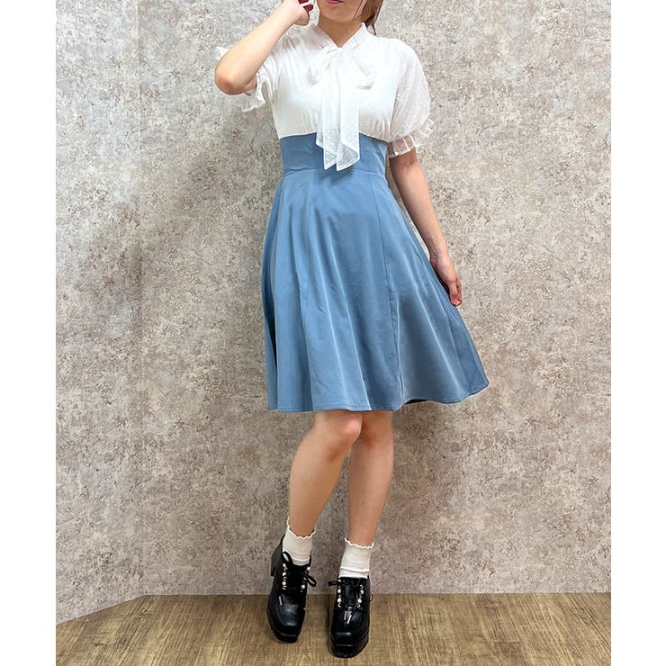 ブルー | ボウタイドッキングワンピース | axes femme