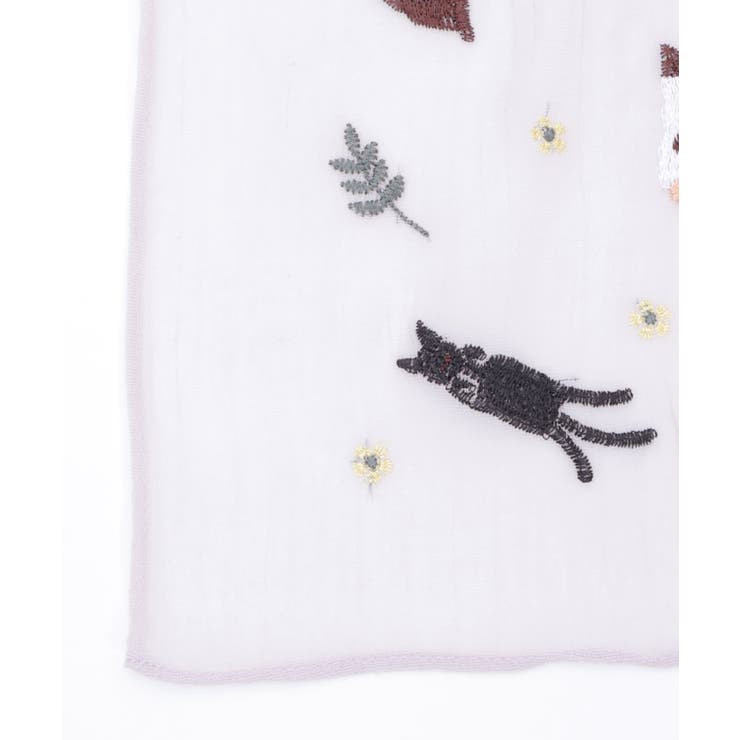 H.P. FRANCE アッシュペーフランス 猫 キャット 刺繍 大判ストール