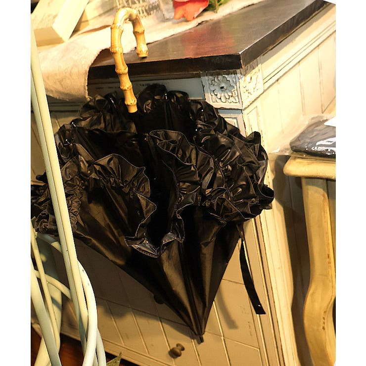 黒 | フリル使い晴雨兼用ショート傘 | axes femme