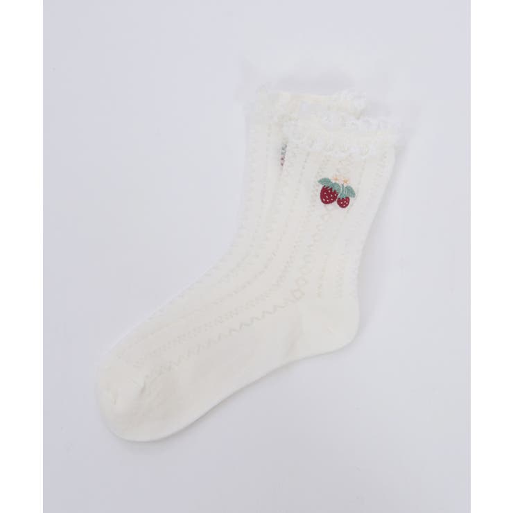 苺刺繍レース透かしソックス | axes femme | 詳細画像1 