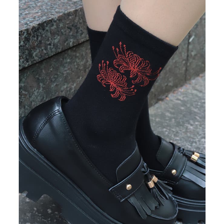 赤 | 彼岸花プリントソックス | axes femme