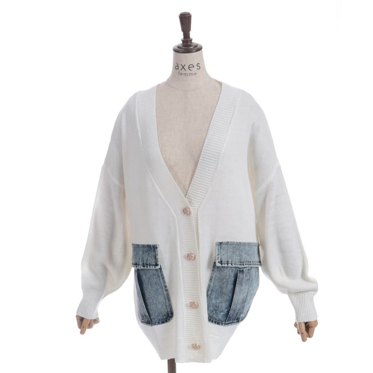 白 | デニムポケットカーディガン | axes femme