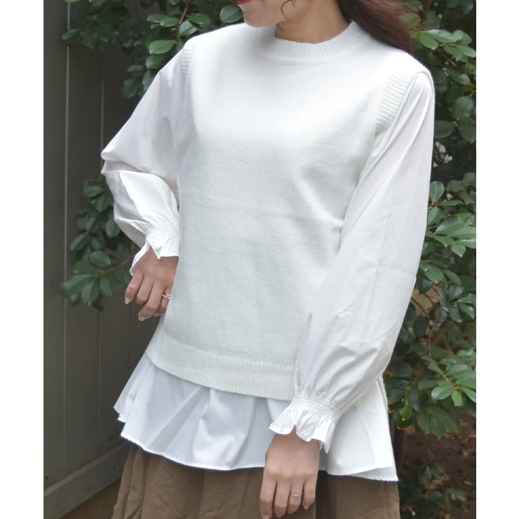 白 | シャツレイヤードニット | axes femme