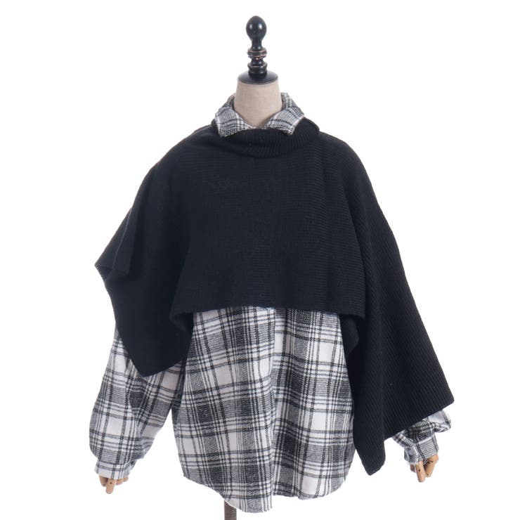 黒 | ニット重ねチェックシャツ | axes femme