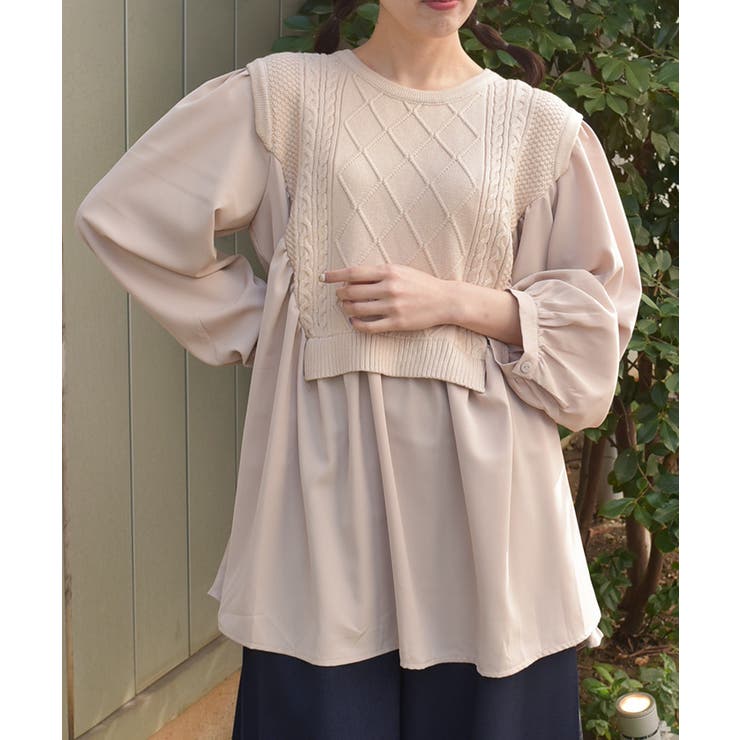 布帛切替ニットチュニ | axes femme | 詳細画像1 