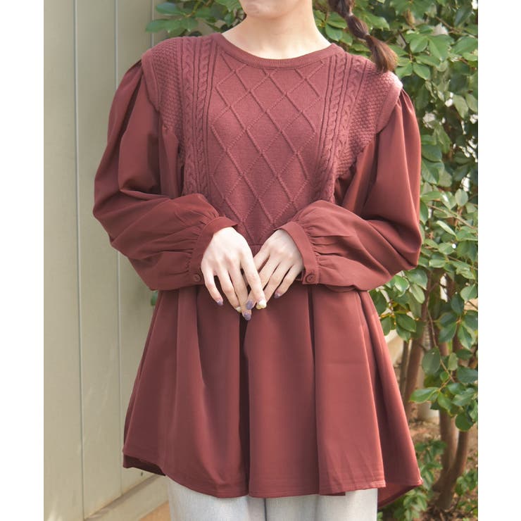 ワイン | 布帛切替ニットチュニ | axes femme