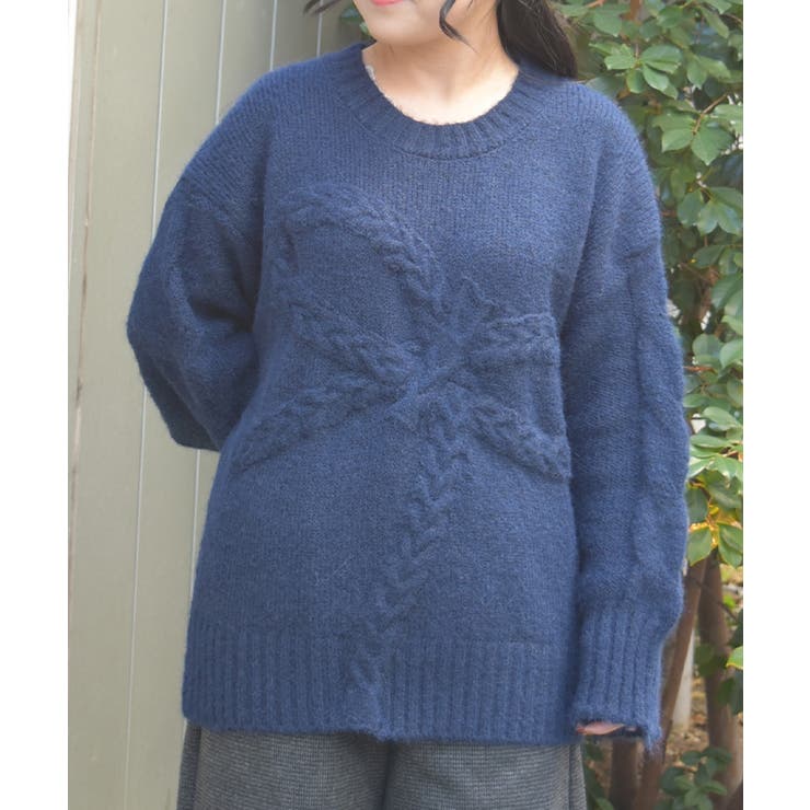 紺 | リボン編みロングニット | axes femme