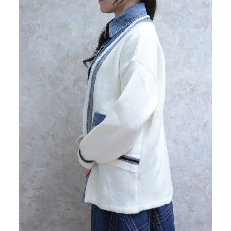 デニム切替カーデ | axes femme | 詳細画像2 