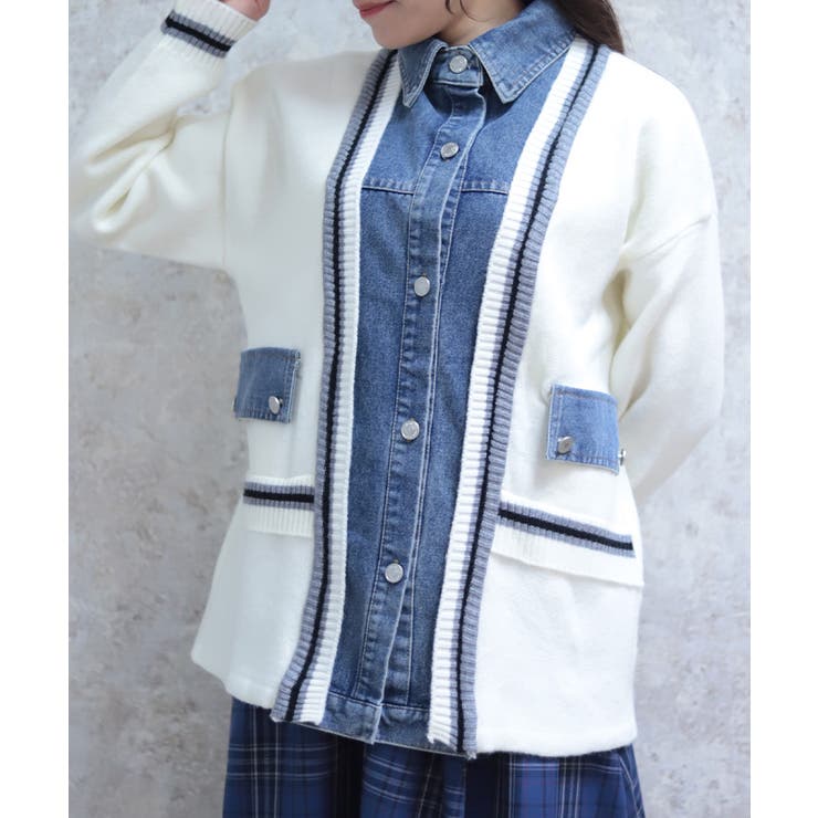 デニム切替カーデ | axes femme | 詳細画像4 