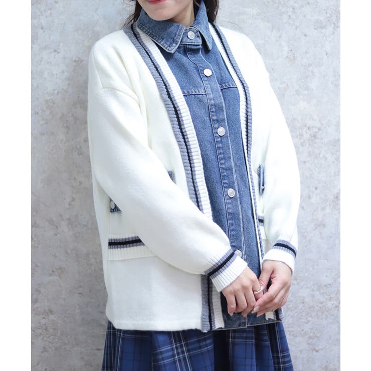 白 | デニム切替カーデ | axes femme