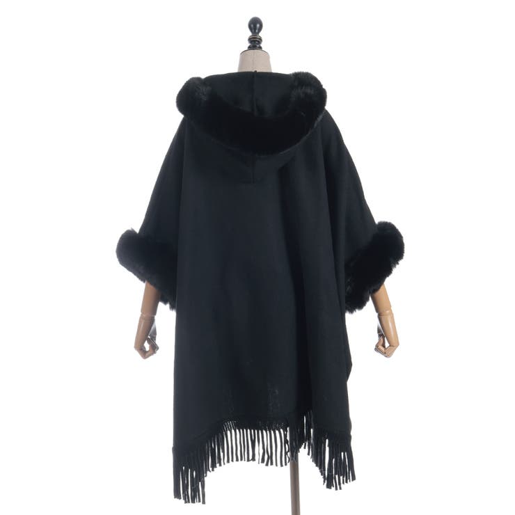 アクシーズファム ファー ケープ リボン コート ブラック axes femme（アクシーズファム）の「ファー襟付ケープコート（ダッフル