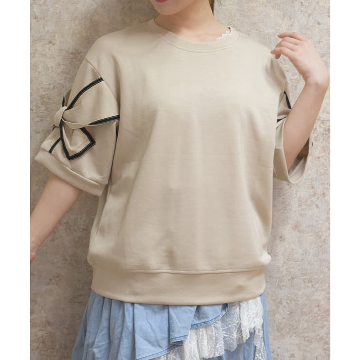ベージュ | リボン袖半袖プルオーバー | axes femme