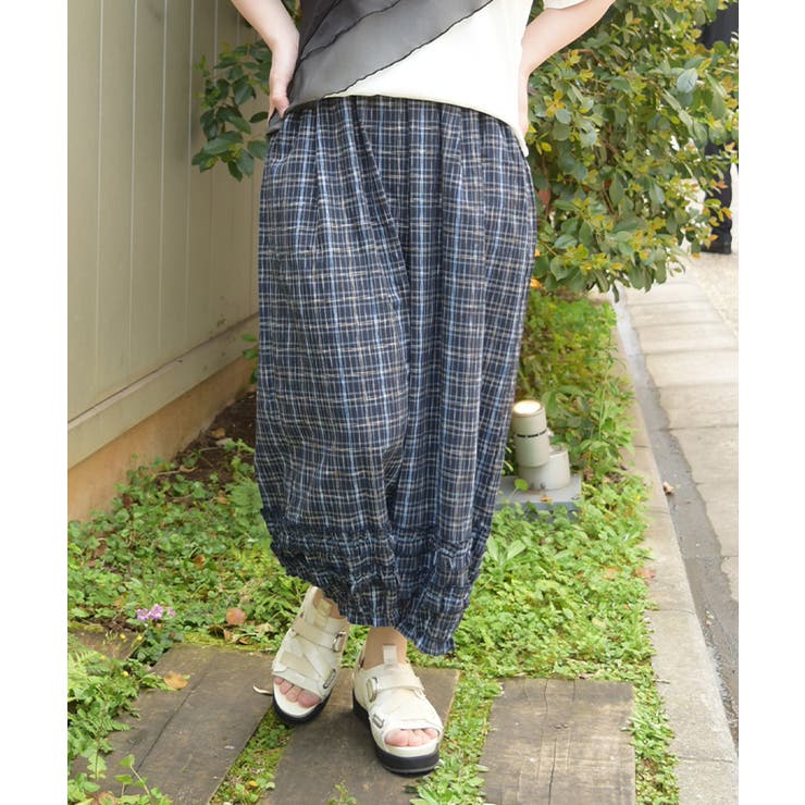 紺 | チェック柄フリルパンツ | axes femme
