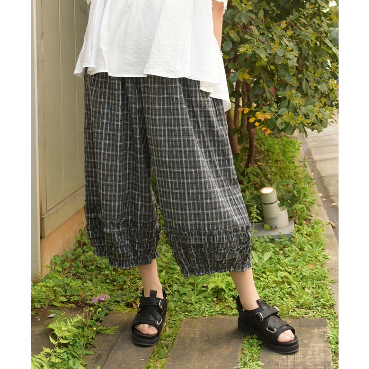 黒 | チェック柄フリルパンツ | axes femme