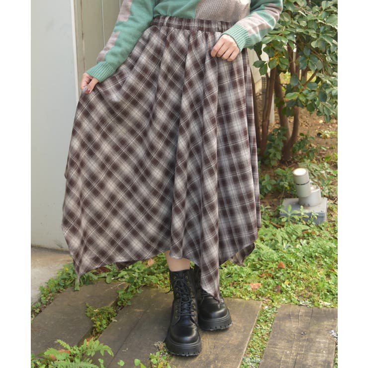 茶 | チェックイレヘムスカート | axes femme