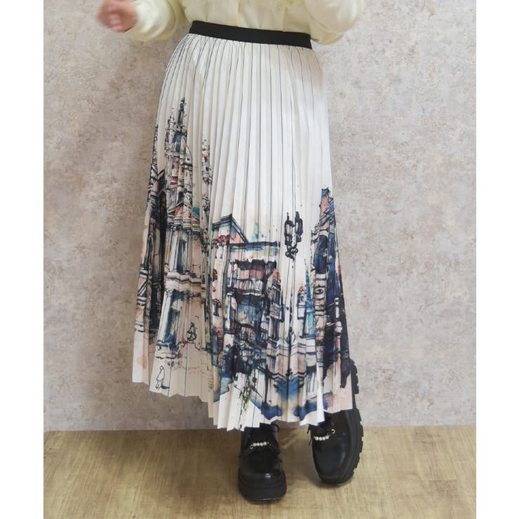 生成り | 街柄プリーツスカート | axes femme