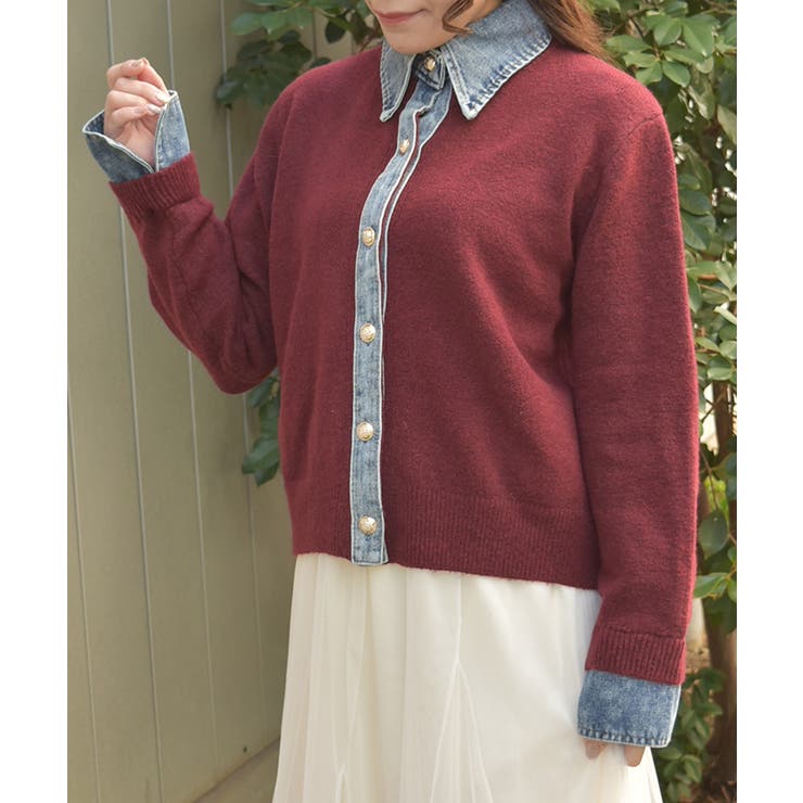 デニム切替ニット | axes femme | 詳細画像1 