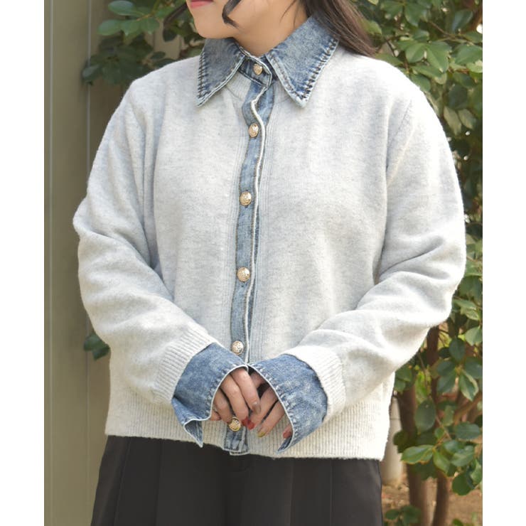 グレー | デニム切替ニット | axes femme