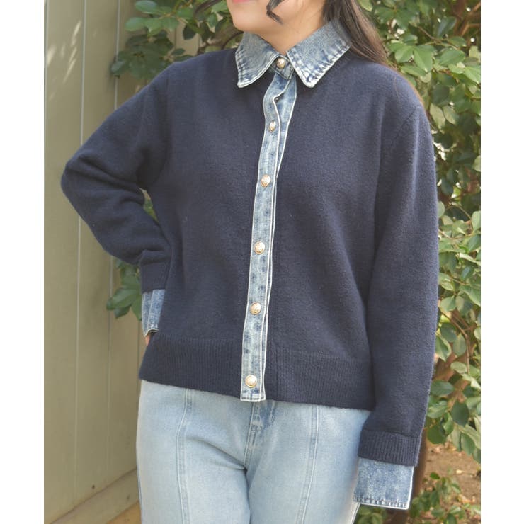 紺 | デニム切替ニット | axes femme