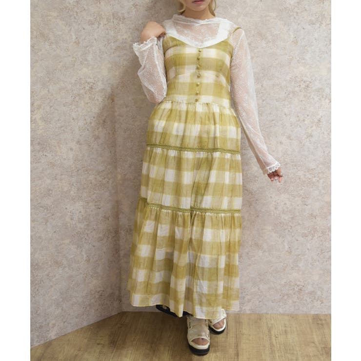 イエロー | チェック柄キャミワンピース | axes femme