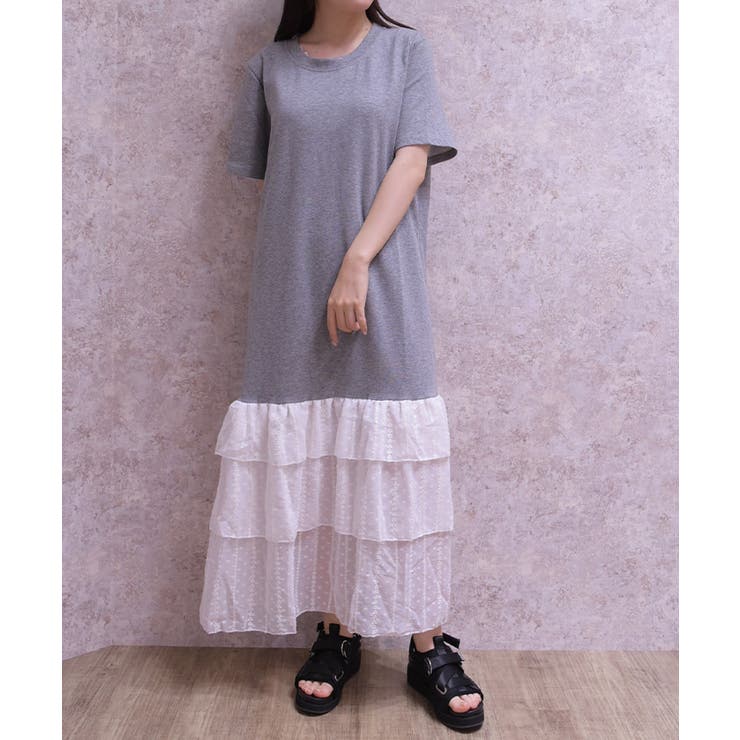 グレー | 裾レースカットワンピース | axes femme