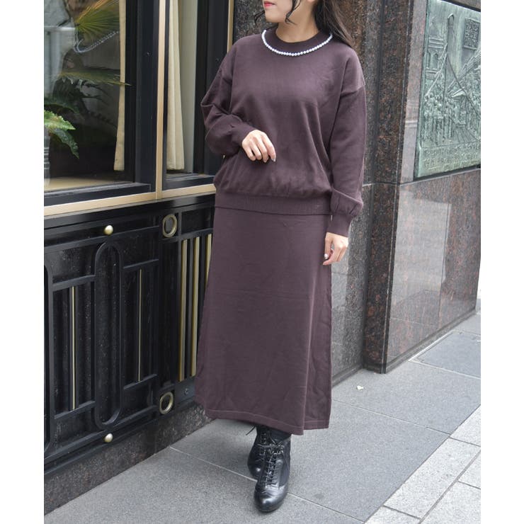 Ｄブラウン | パールニットセットアップ | axes femme