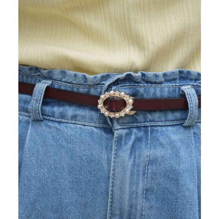 Ｄブラウン | ビジューバックル細ベルト | axes femme