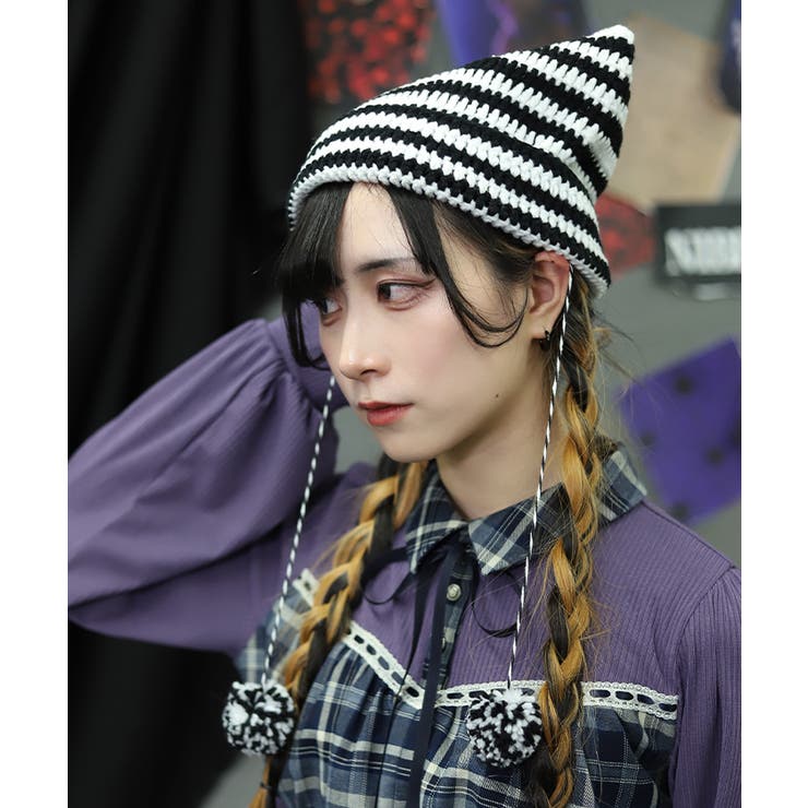 白 | ボーダーネコミミニット帽 | axes femme