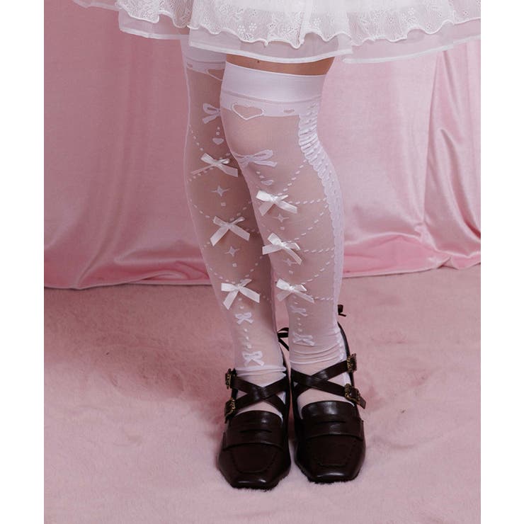 白 | リボンシアーニーハイソックス | axes femme