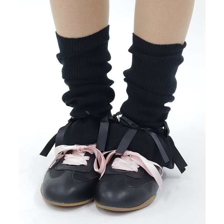 黒 | リボン付リブレッグウォーマー | axes femme