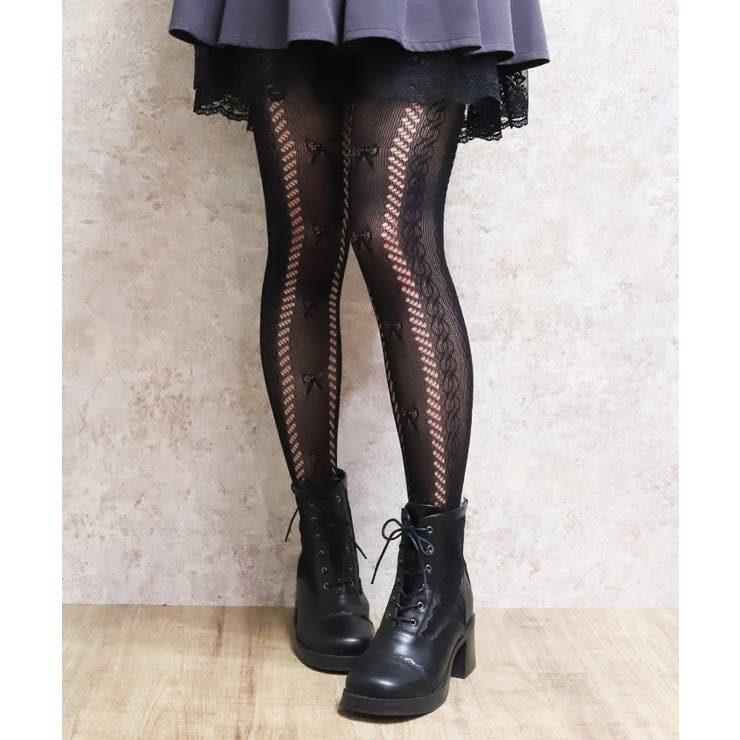 リボン柄透かしレースタイツ | axes femme | 詳細画像3 